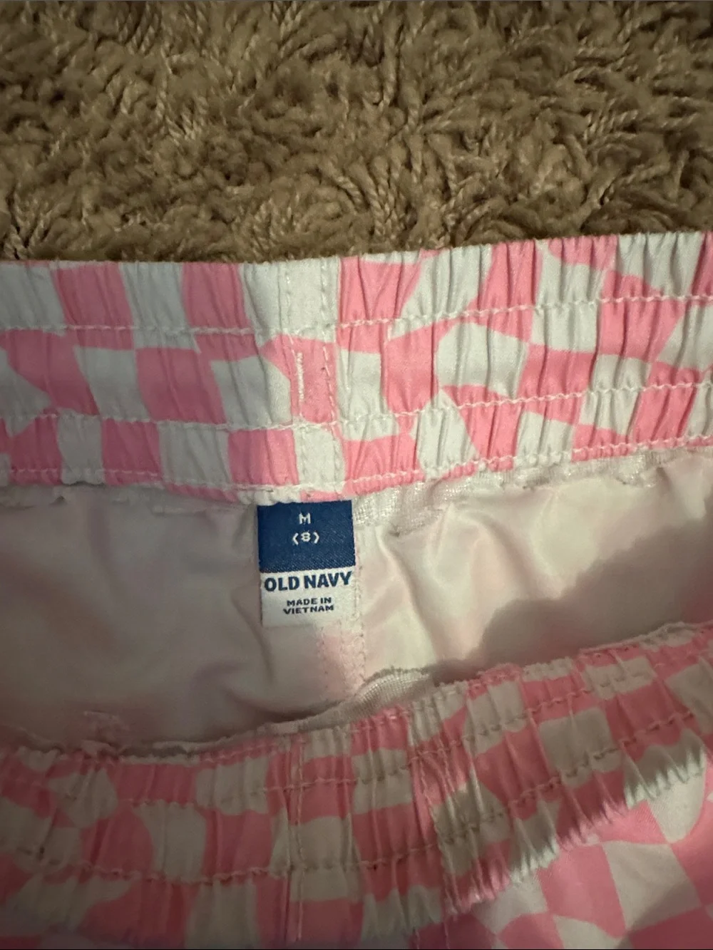 Old Navy Boys Pink & White Checker Swim Trunks